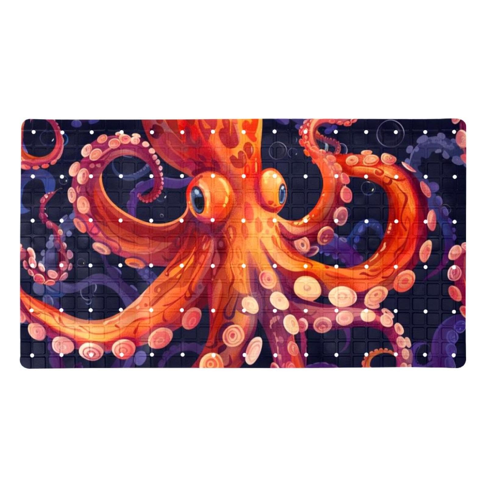Tapis de bain pieuvre rouge antidérapant extra long lavable