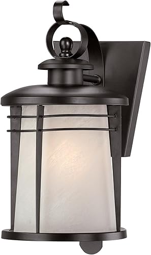 Westinghouse 6674100 Senecaville - Farol de pared exterior de una sola luz, acabado de bronce envejecido en acero con cristal de alabastro blanco