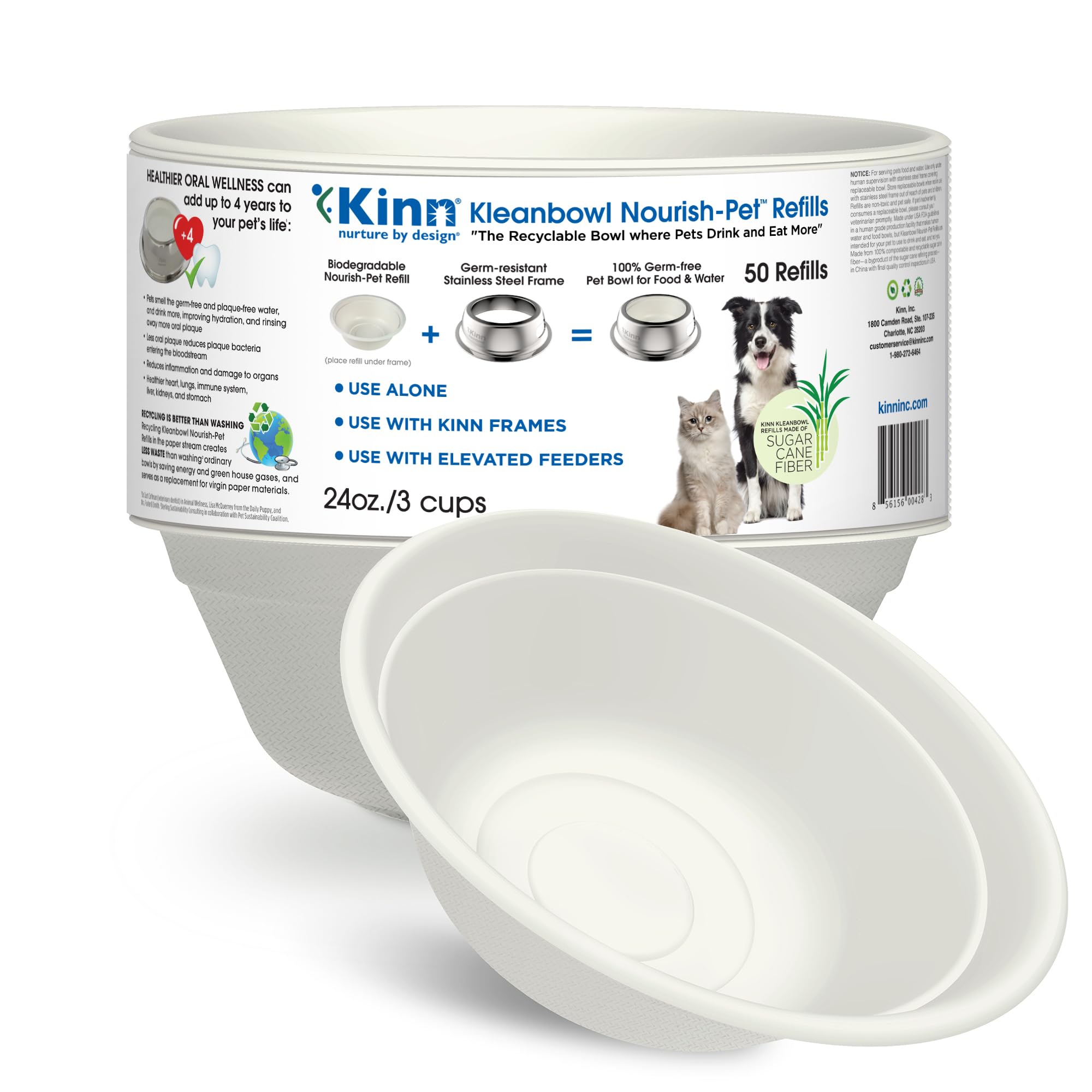 Kleanbowl Compostable-Disposable Pet Bowls, 3 cups/24 oz (Pack of 50) - Refill for Frame System, Travel Bowls for Feeding Large Dogs
