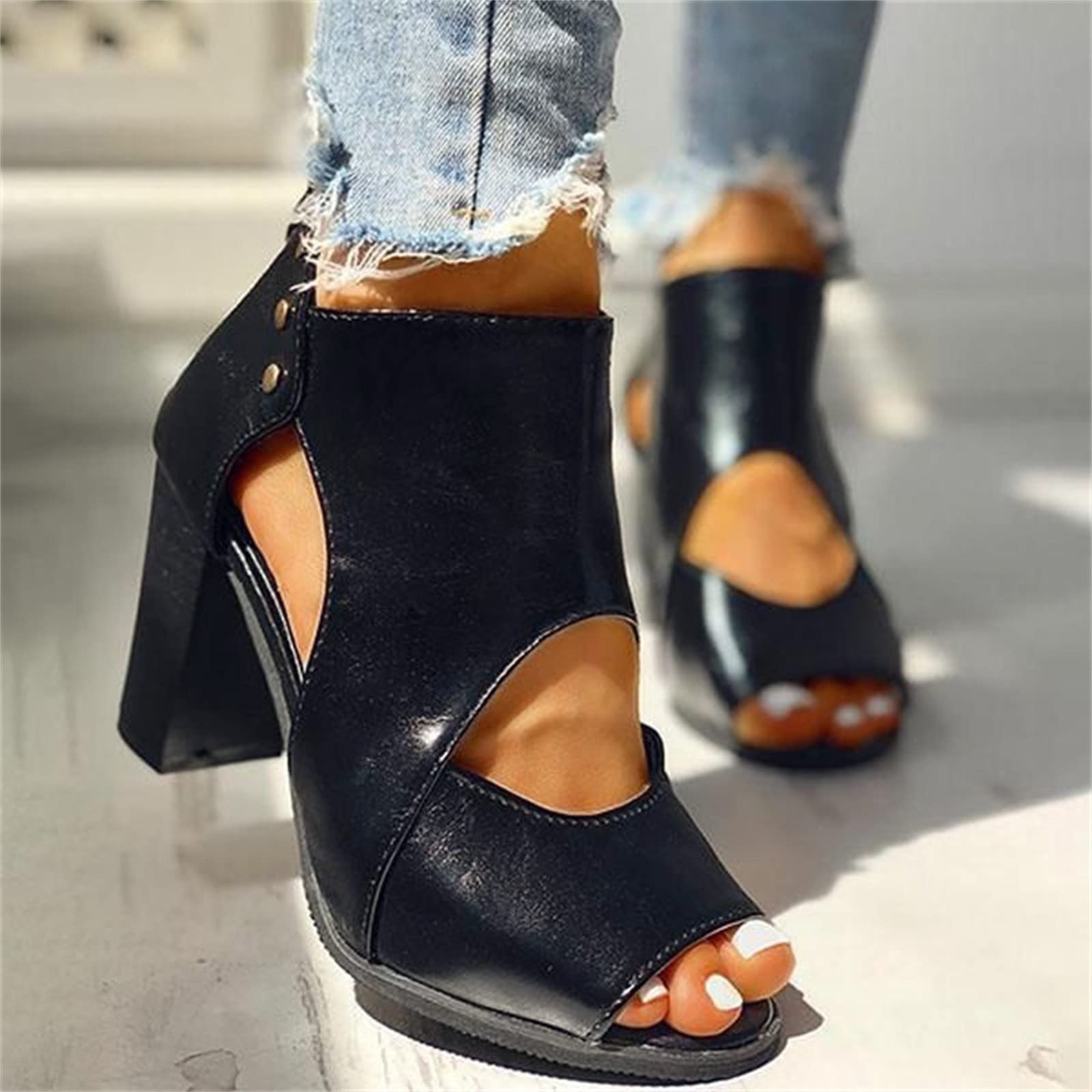 Sandali Zeppa Donna Estive Estive Platform Comoda Sandali con Tacco e Cerniera Posteriore in Pelle Tinta Unita da Donna Gioiello Bassi Ragazza 38