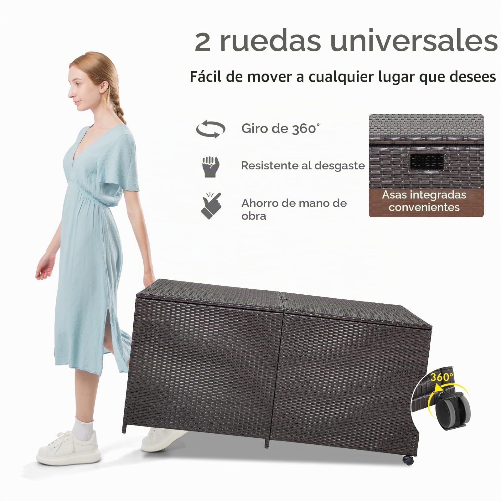 LIFEZEAL 662 L Caja de almacenaje de ratán PE, baúl de almacenamiento para exterior con 2 ruedas universales, cubierta impermeable con cremallera, Arcon para jardín, balcón, 150x77x73 cm