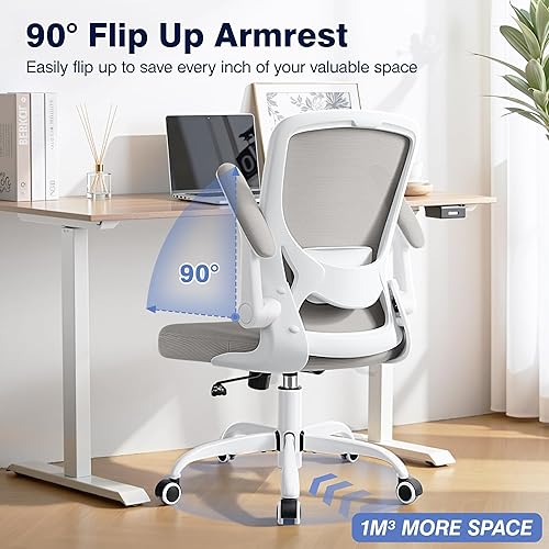 Miniatura 6 de Silla de oficina ergonómica, sillas de computadora de malla con soporte lumbar, silla de escritorio giratoria con brazos abatibles y altura