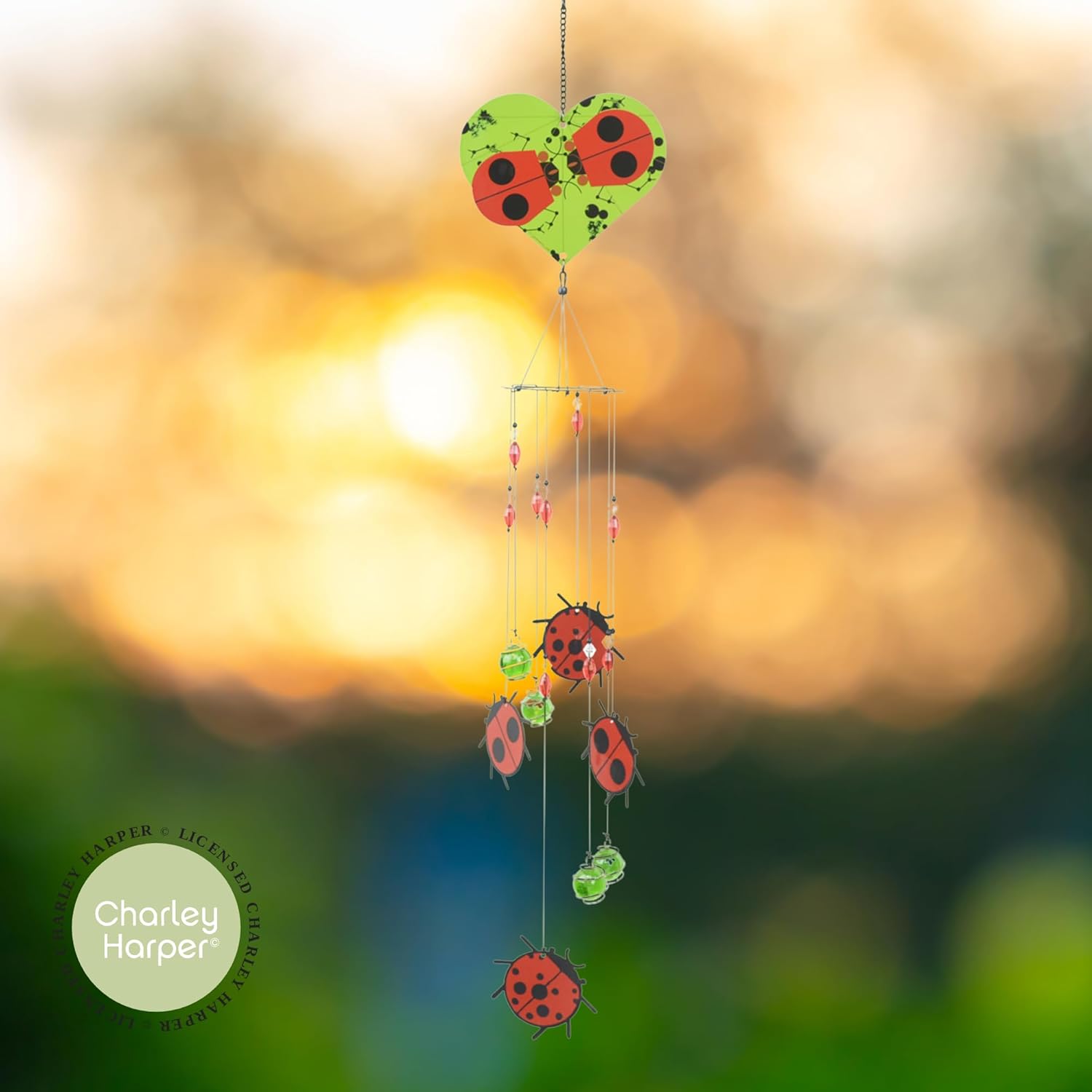 Red Carpet Studios Wind Chimes - Charley Harper Mid Century Modern Spiral Wind Chime Garden Gift, 30.25" Long, Ladybug Lovers