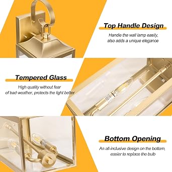 19 Gold Outdoor Wall Lantern 2-Light, Large Modern Outdoor Sconce Lights