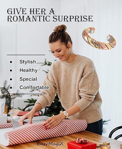 Miniatura 4 de EnerMagiX Anillos de cobre para mujer para artritis y articulaciones, 99% cobre puro tejido tres colores oro magnético terapia anillo de terapia,