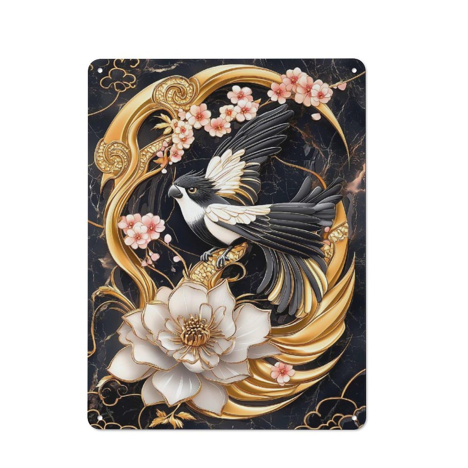 Junmoney Style-16 Understated Office Metal Sign 40X30cm Featuring Gold Parrot Bird & Flower, Studio Wall Plaque For Office, Study, Studio Or Hallway