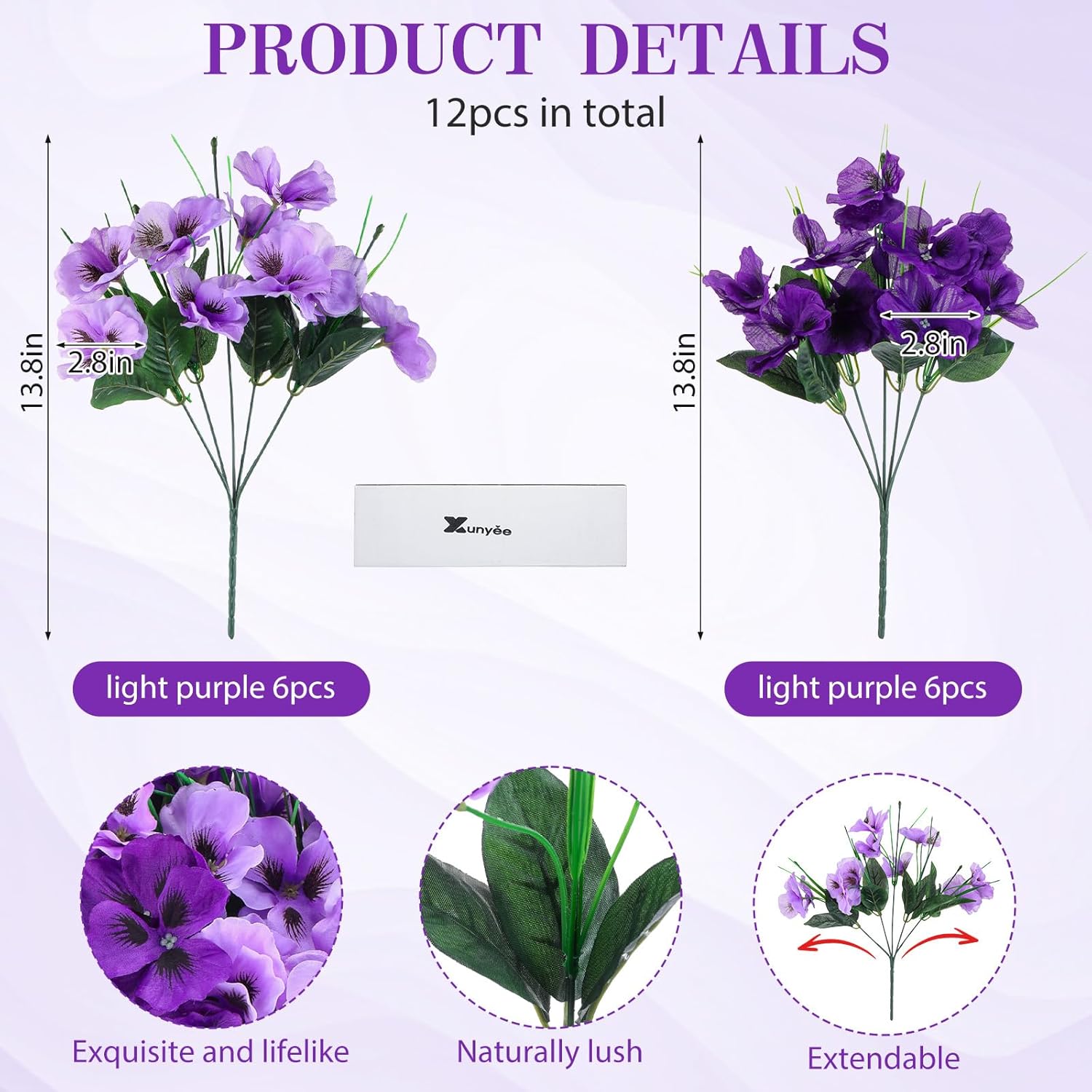 XunYee 12 Bundles Artificial Pansies for Outdoors Thanksgiving Fall Faux Silk Outdoor Flowers UV Resistant Outdoor Fake Pansies for Planter Pot Floral Home Decor Indoor Garden Porch Patio(Purple)