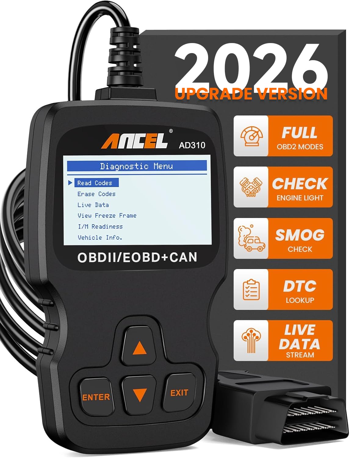 ANCEL AD310 Car OBD2 Scanner Vehicle Code Reader Engine System Fault CAN Diagnostic Scan Tool Classic Enhanced Universal OBD Diagnosis-Black