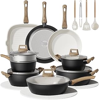 24Pcs Pots and Pans Set Non Stick,Ceramic Cookware Set with Titanium-Reinforced Nonstick Coating,Long-Lasting,PFAS-Free,Induction Compatible,Full Kitchen Set with 3 Stock Pots for Family Cooking,Black