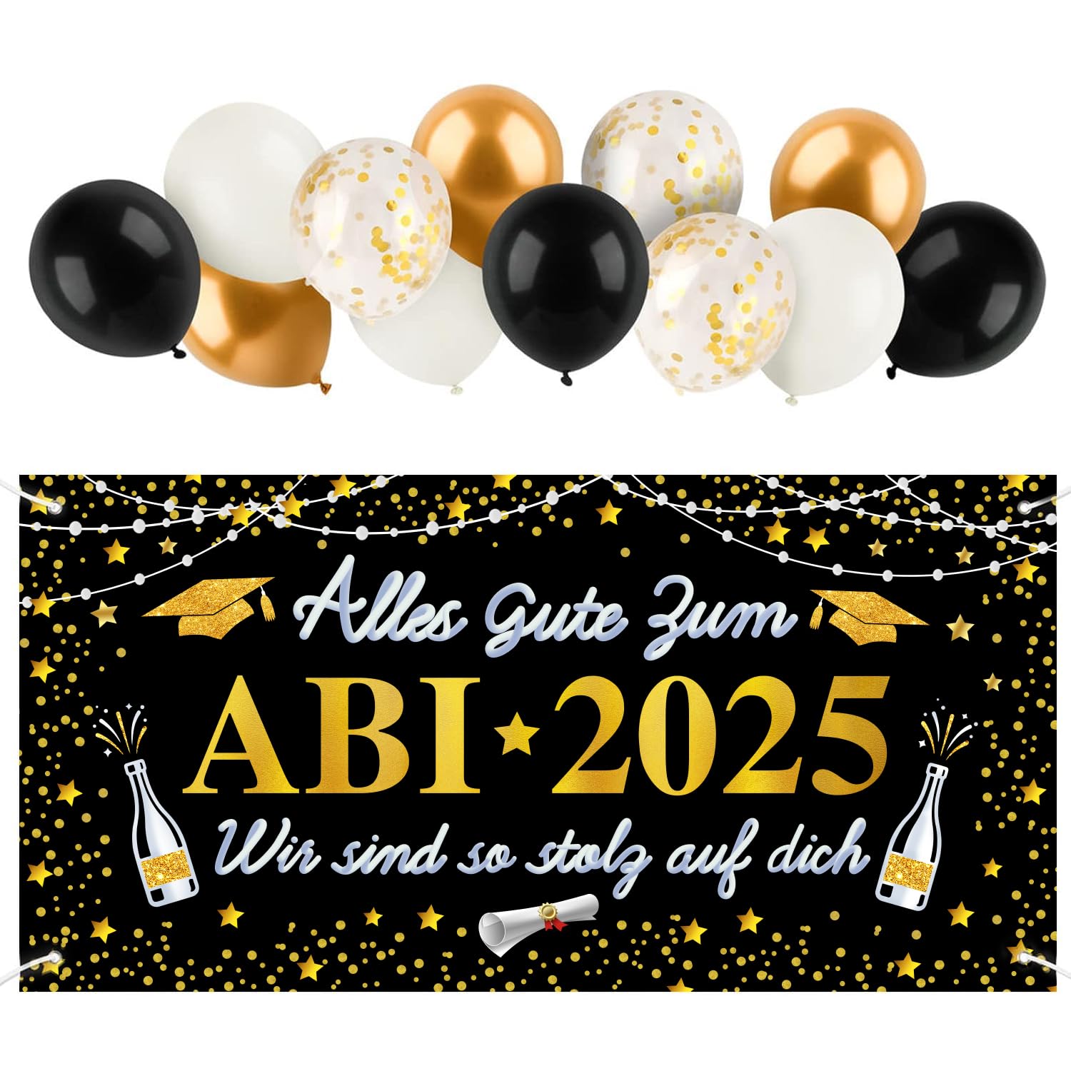 Abschlussschärpe „Class Of 2025“ – Schwarz Mit Goldfolie, 80 Cm Lang, Inkl. Anstecknadel, Für Abschlussfeier & Fotos