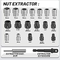 Vista 6 de Juego de 20 extractores de pernos y tuercas, juego de extractor de pernos de 3/8 pulgadas, extractor de pernos redondeados resistente, kit extractor
