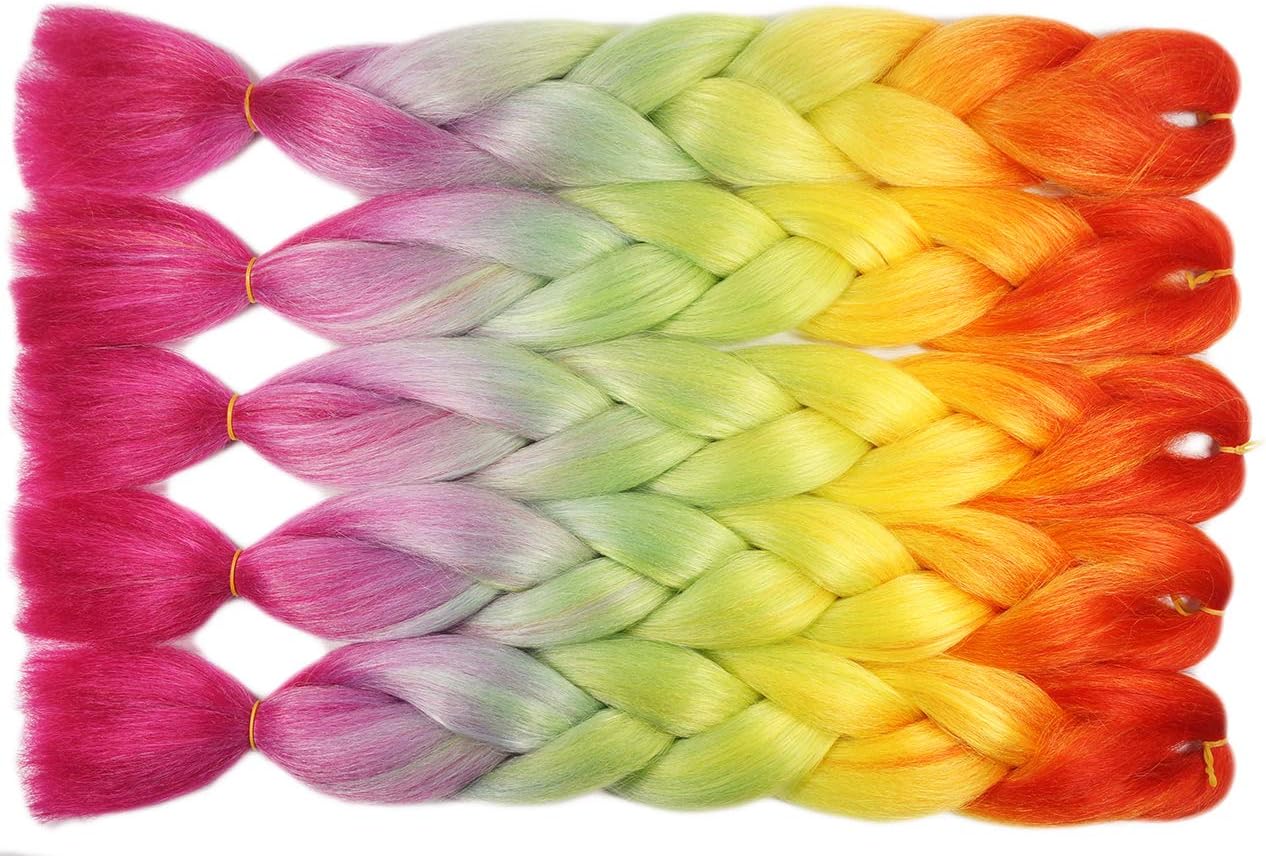 OneTree Rainbow Kanekalon Ombre Jumbo Braiding Hair Bulk Synthtic Braids Hair For Crochet Braids 5Pcs/Lot
