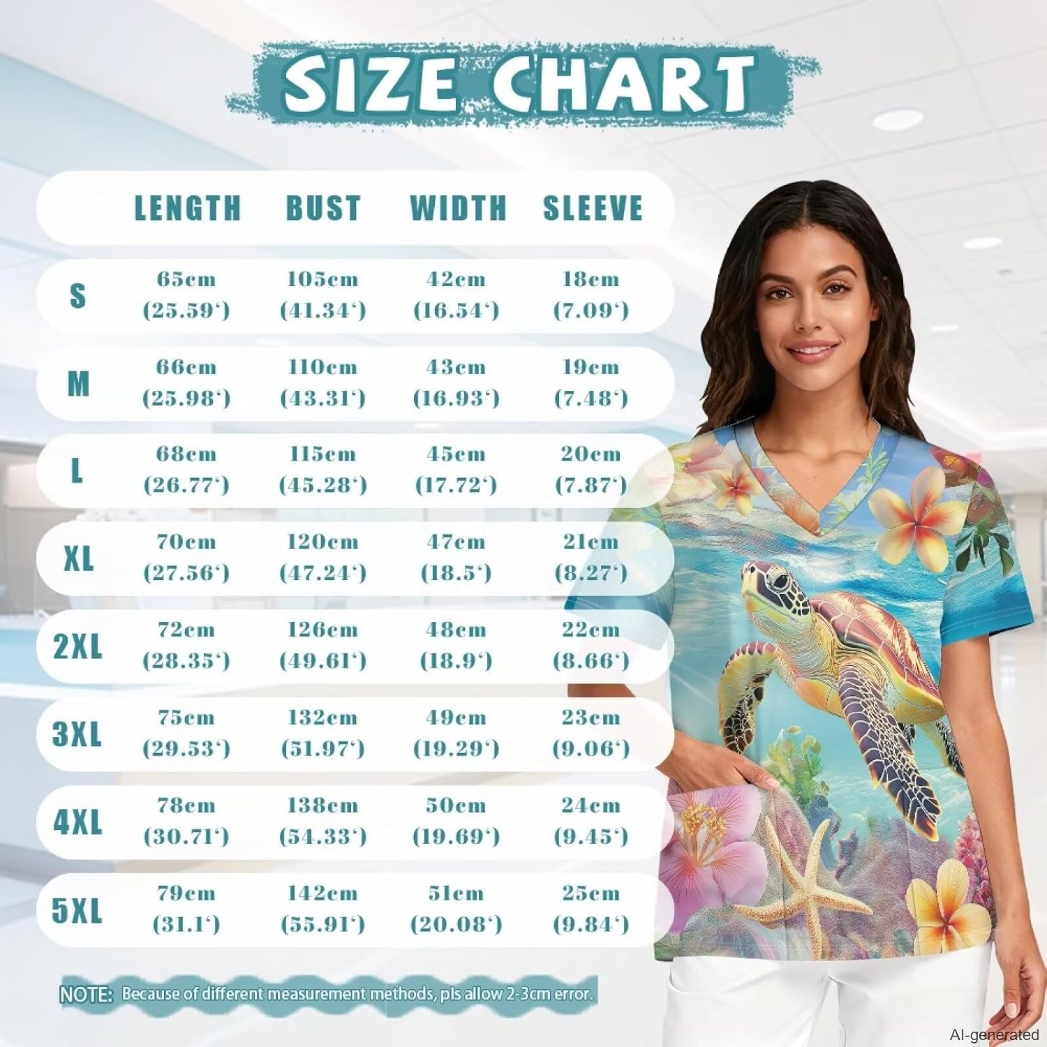 Uourmeti Plus Size Scrub Tops for Women with 2-Pocket, Easy Care, V-Neck Medical Scrubs
