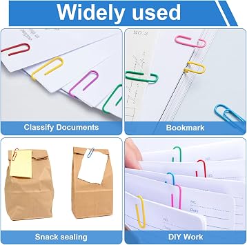 Paper Clips Assorted Size 400 Pieces,Large Medium Small Coloured Paperclips,Durable and Rustproof Paper Clip for Paperwork Office School Document Organization(28mm, 33mm, 50mm)