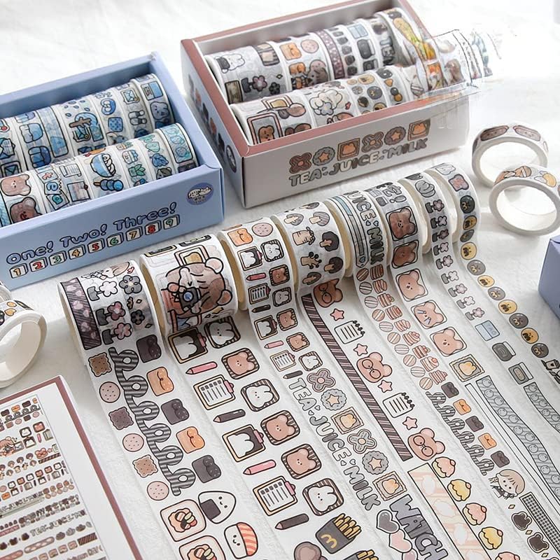 Miniatura 5 de 12 rollos de cinta kawaii de arte washi, suministros de oficina para la escuela, estética, juego de cinta adhesiva decorativa de dibujos animados,