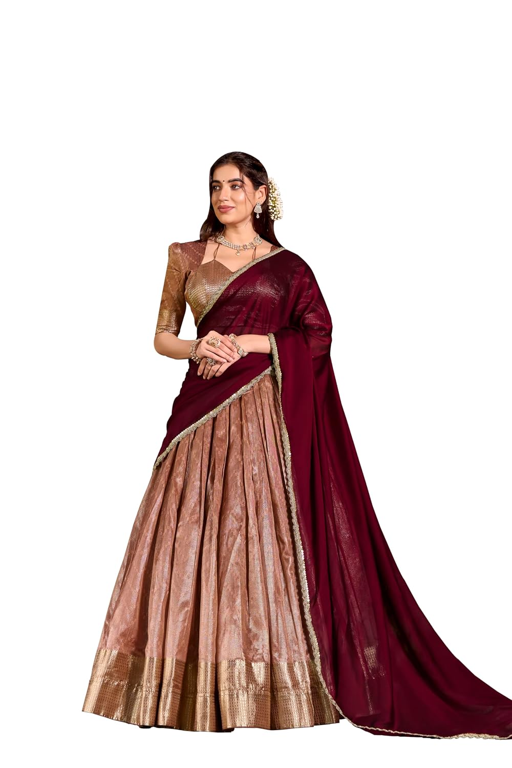LooknBook Art Grace in Every Detail Tasar Silk Floral Chaniya Choli with Lace Accents