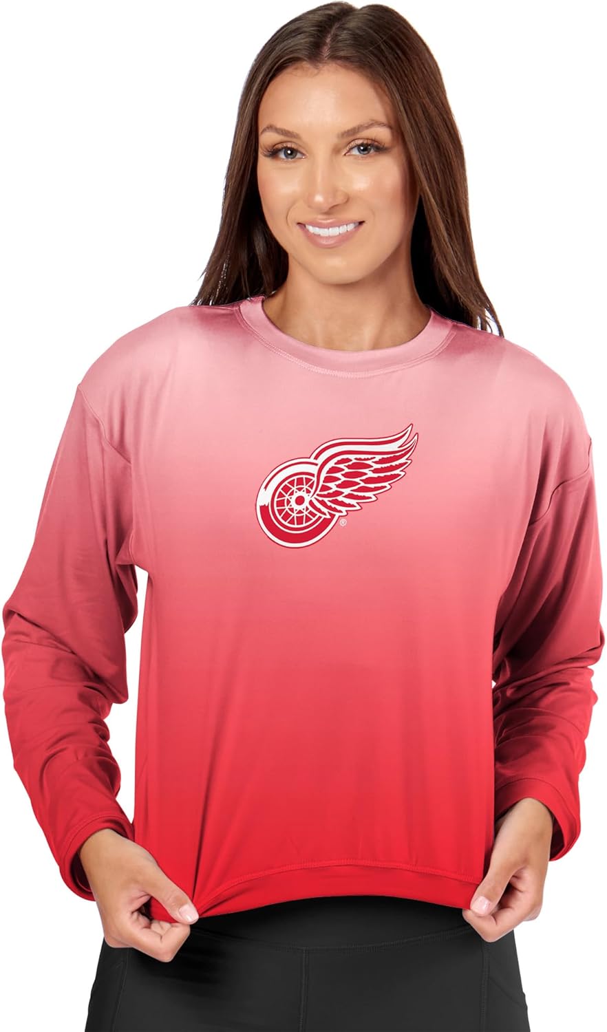 CERTO NHL Detroit Red Wings Women's Long Sleeve High-Low Top, Ombre Wash Crewneck T-Shirt, Officially Licensed Fan Apparel, Large - Image 4