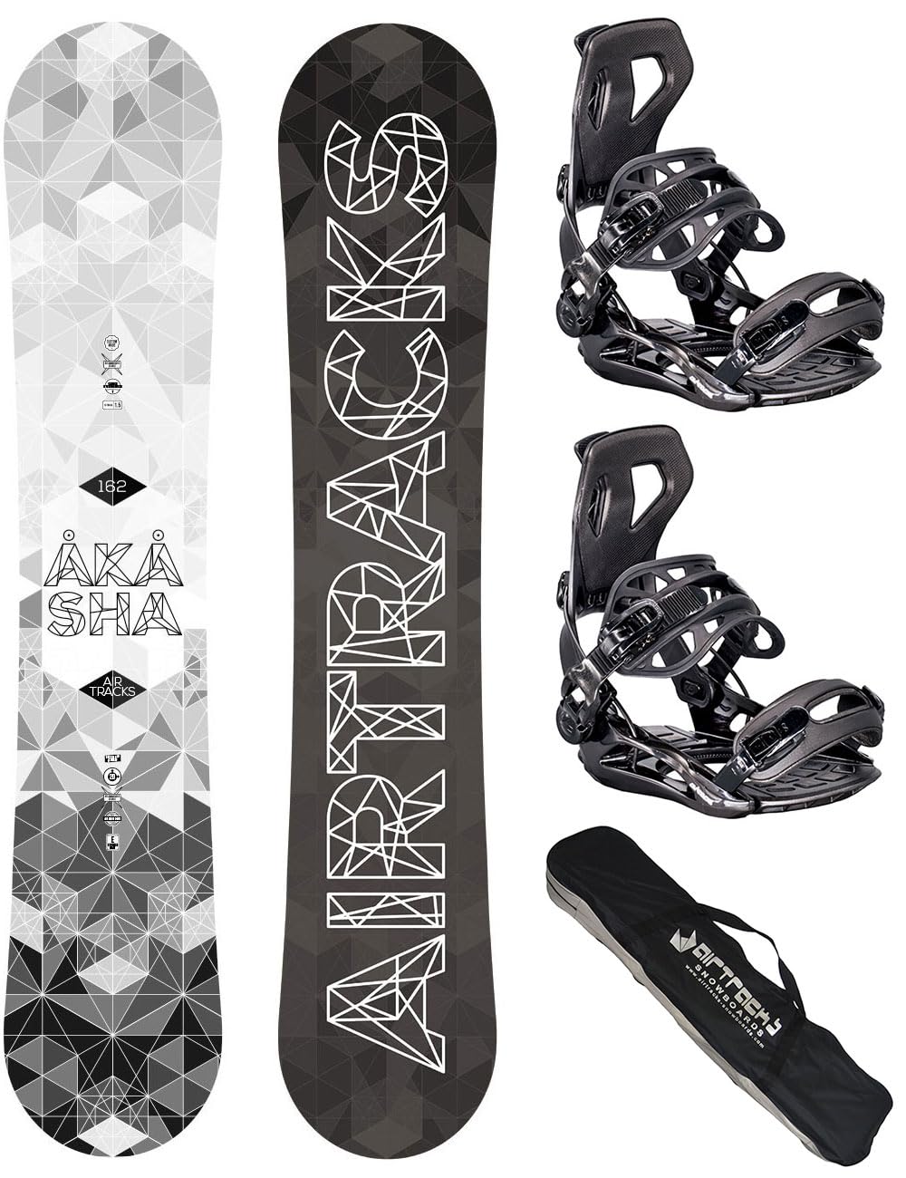 Airtracks Snowboard Set TAVOLA Akasha Wide Rocker Uomo+ATTACCHI Master FASTEC+Sacca/Nuovi