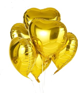18 Inch Gold Heart Mylar Balloons, 10pcs Big Foil Balloons for Wedding Baby Shower Valentines Day Birthday Party Decorations