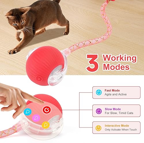 Miniatura 4 de Juguete interactivo para gatos de interior, bola móvil ágil y automática para gatos y gatitos con cola de malla elástica, bola de juguete eléctrica