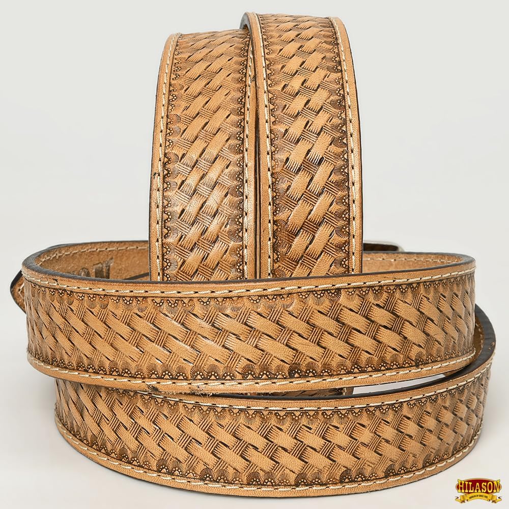 HILASON Western Genuine Leather Belt for Men Women Cowboy Cowgirl Handmade Basketweave Unisex Heavy Duty