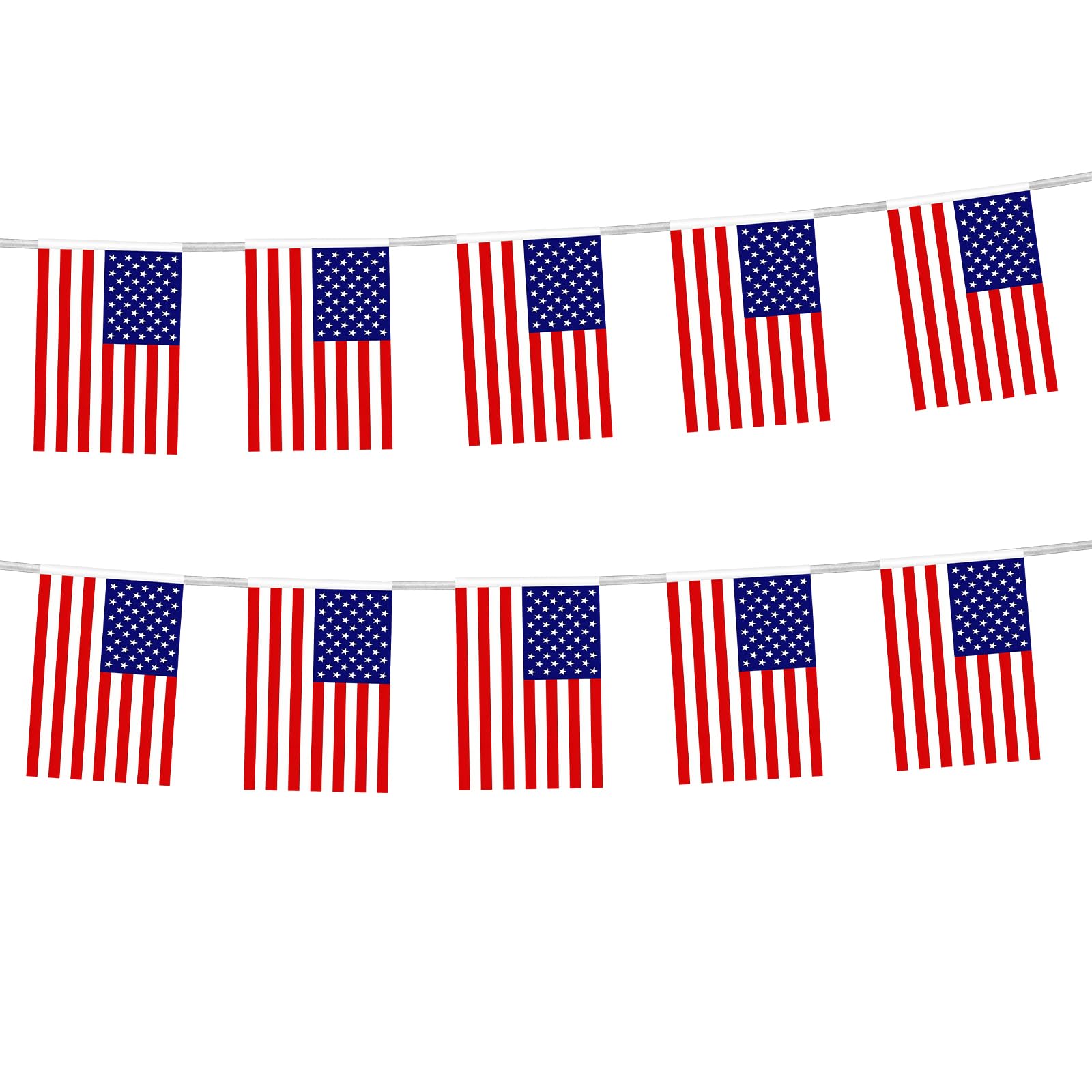 Guirlande Drapeau USA 10m - 30 Drapeaux 14x21cm - Polyester - Pour Déco Extérieur/Intérieur