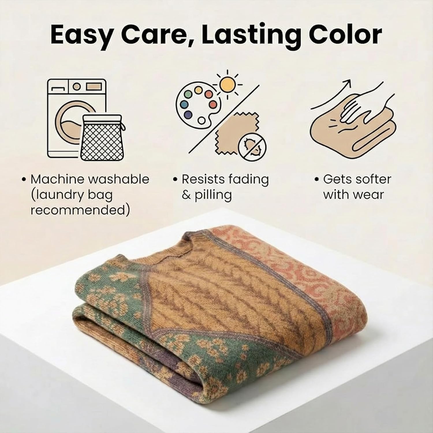 Women's Boho Christmas Sweater, Oversized Long Sleeve Graphic Knit Pullover, Loose Fit Casual Top with Drop Shoulder - Image 6