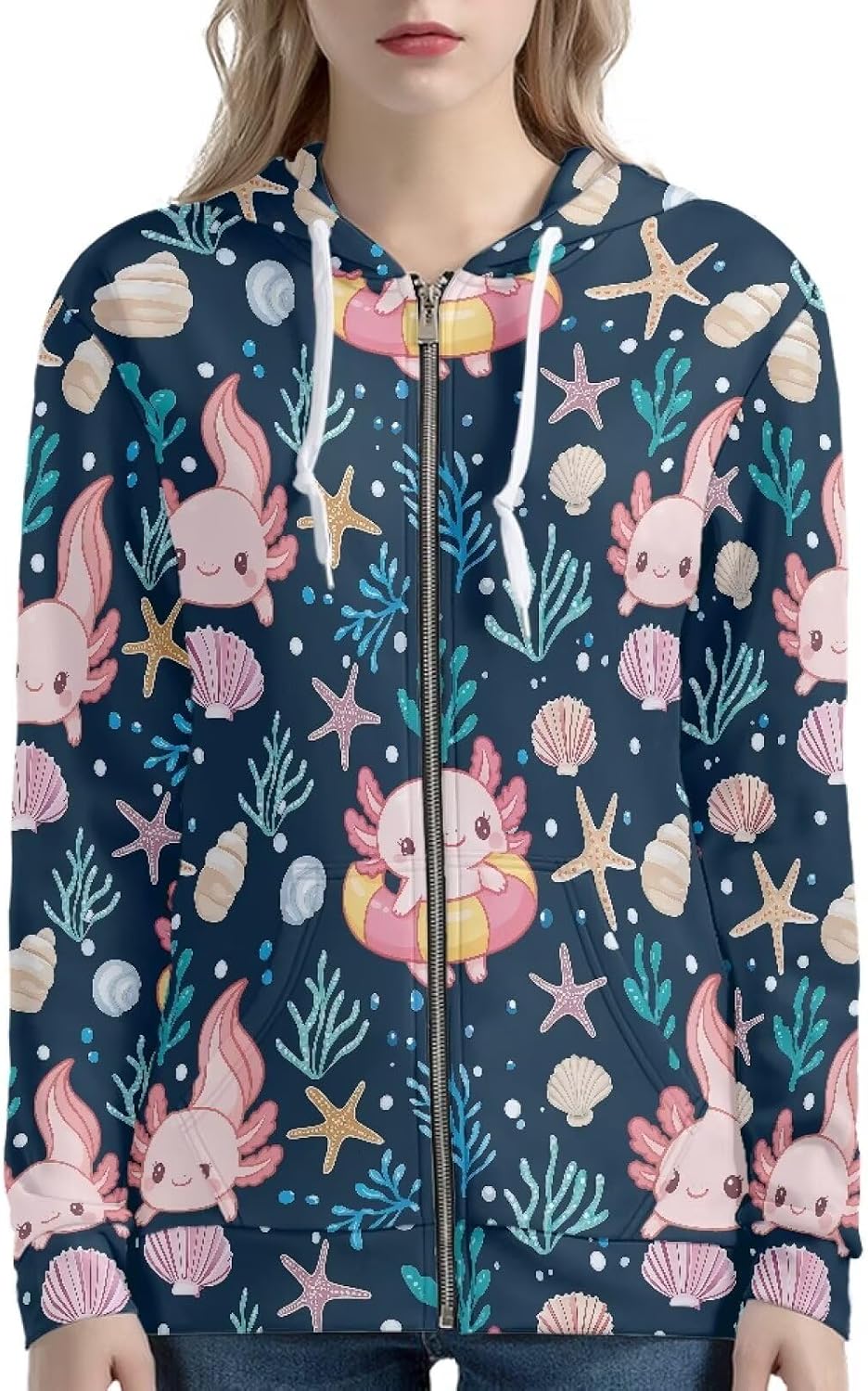 Amzbeauty Full Zip Up Hoodies For Women Cute Printed Long Sleeve Lightweight Casual Hoodie Coat