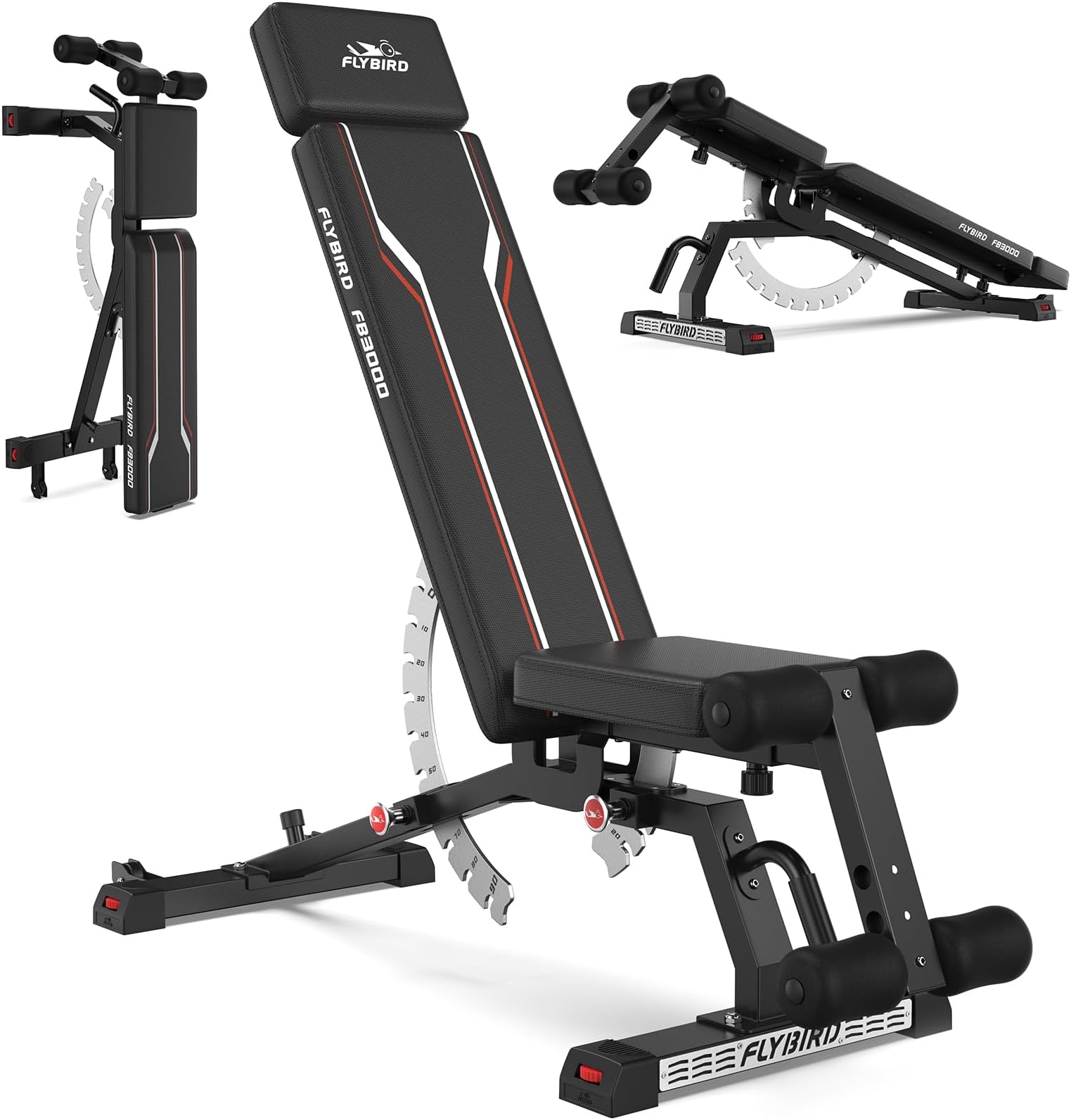 FLYBIRD Weight Bench, 1200/880 LBS Weight Capacity Space Saving Workout Bench, Incline Flat Decline Strength Training Adjustable Bench for Home Gym