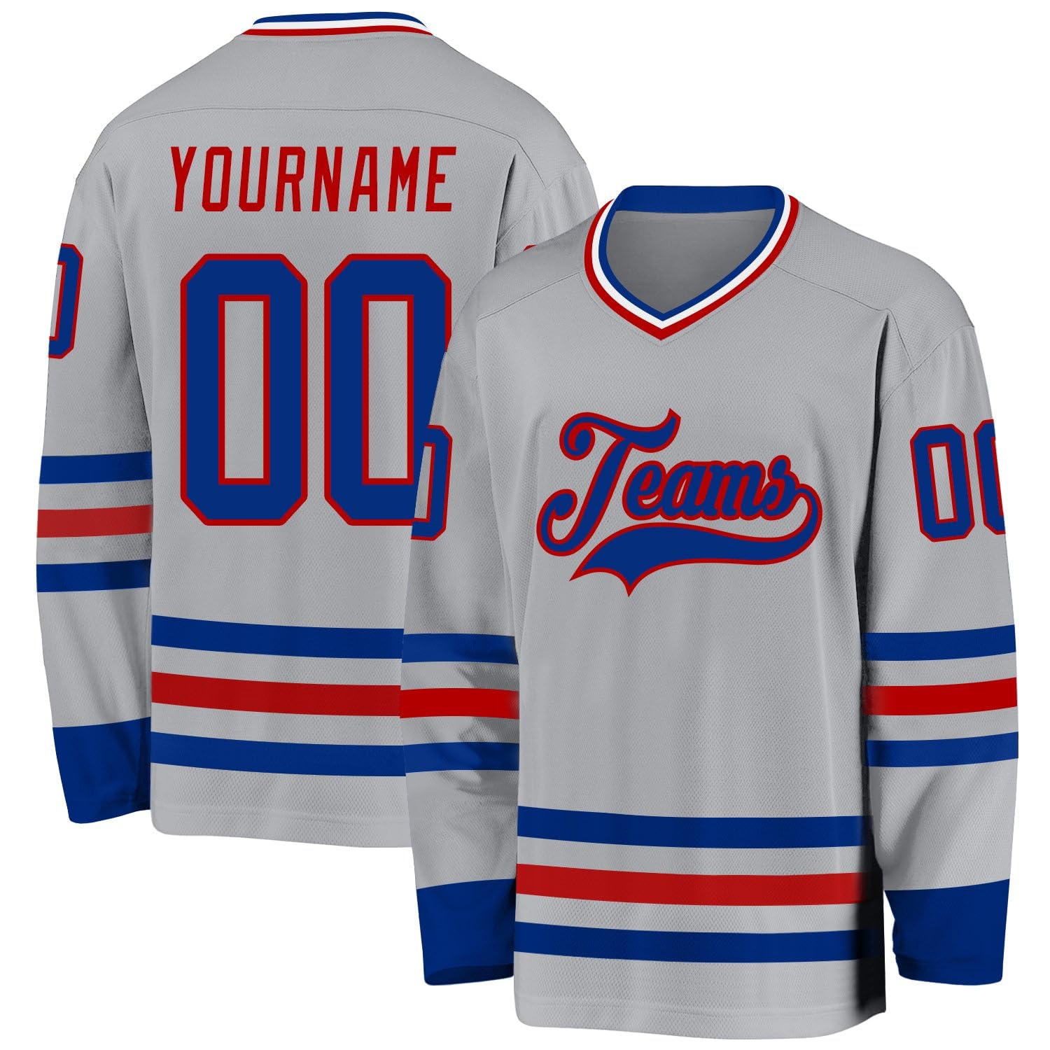 Custom Name Team Name Number White Navy-Gray Hockey Jersey Personalized V-Neck Sports Hockey Jersey for Men Women Youth
