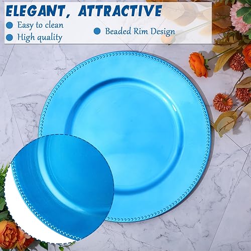 Miniatura 10 de Gerrii 12 platos de carga de cuentas metálicas redondas de 13 pulgadas, cargadores redondos de plástico, cargadores de cuentas de boda a granel para