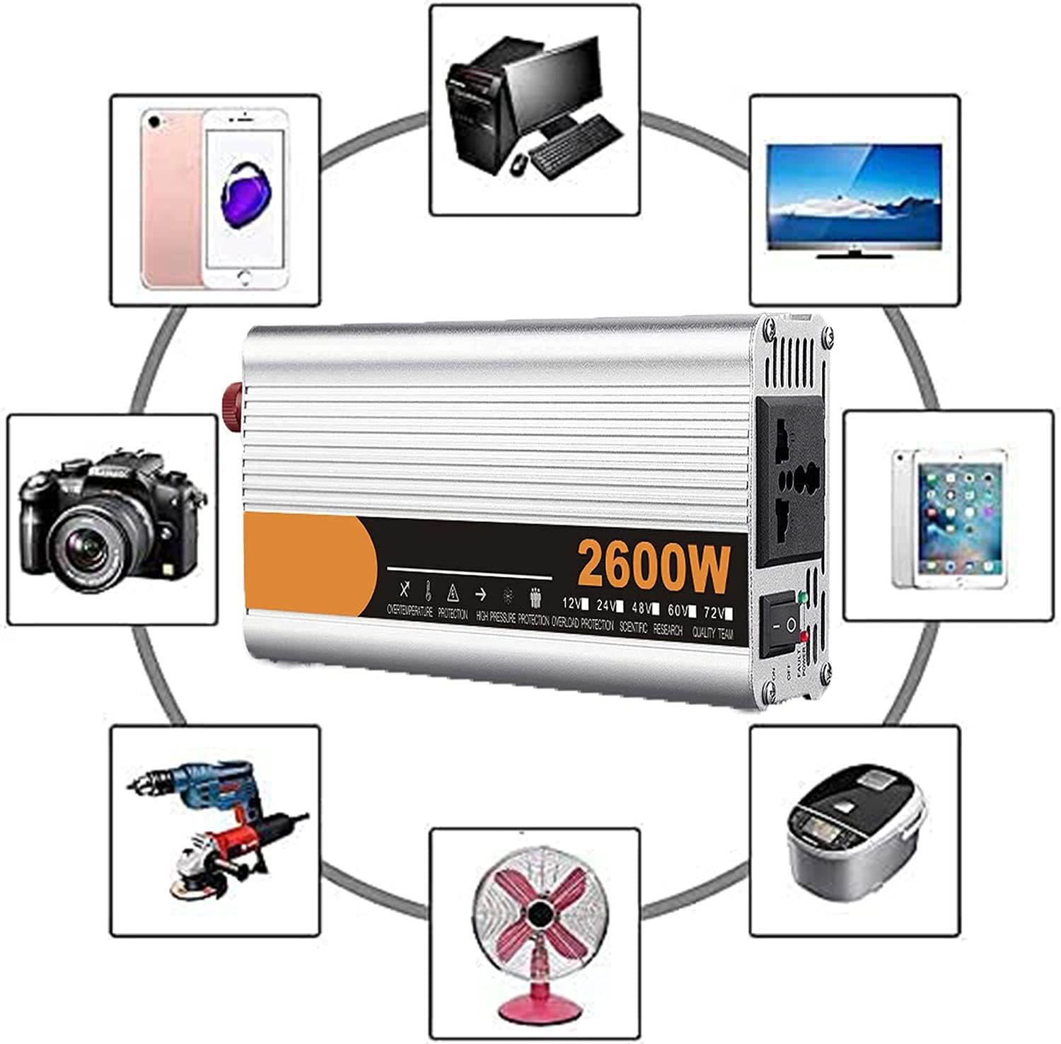 Inversor de Onda sinusoidal Pura 2600W Watt DC 12V 24V a 220V 230V AC Power Inversor de Onda sinusoidal Pura Convertidor de Voltaje Convertidor Inversor de energía