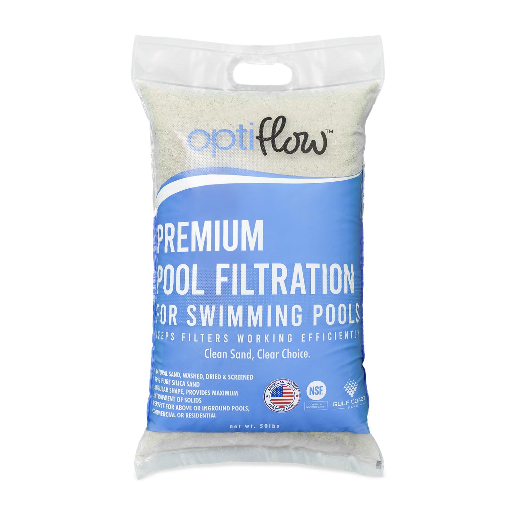 OptiFlow Premium Angular Silica Sand for Pool Filtration, Silica Pool Filter Sand for Above- and In-Ground Pool Designs, 50 Pounds
