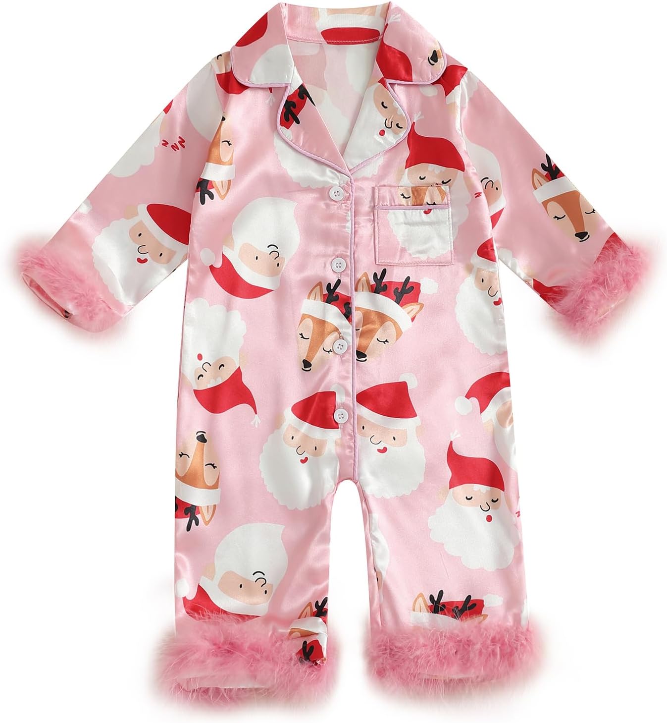 Baby Girl Christmas Pajamas Pjs Long Sleeve Button Down Newborn Pajama Romper Sleepwear One-piece Pjs Lounge Set