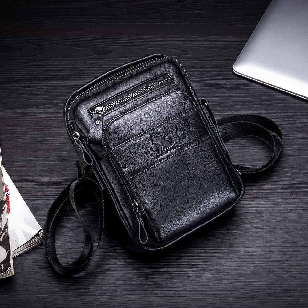 Men's Vinatge Leather Crossbody:Compact with Organized Pockets,Stylish & Functional for Everyday Carry - Image 9
