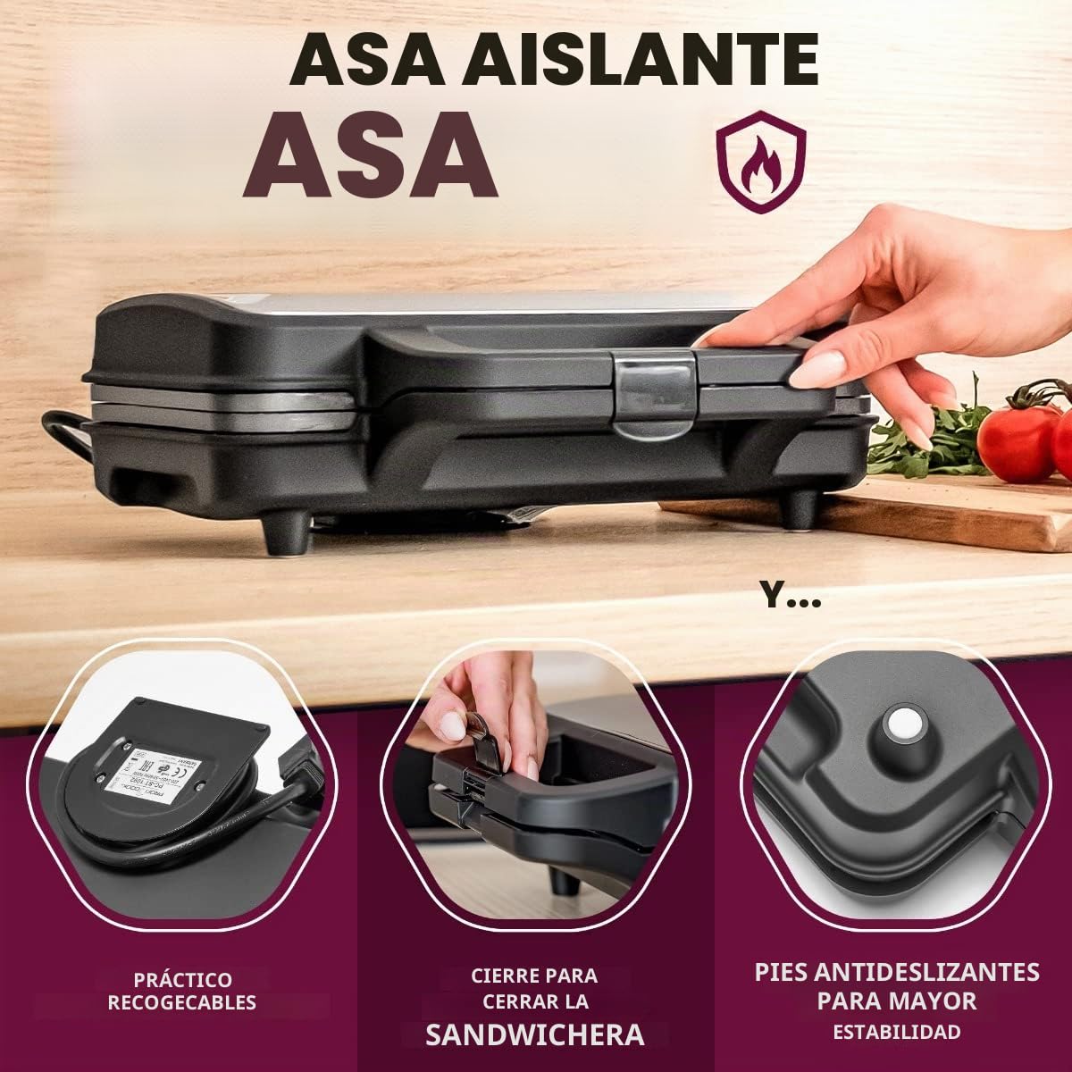 ProfiCook® Sandwichera para sándwiches americanos y rebanadas de pan tostado XXL | sandwichera eléctrica con placas extra grandes para sándwiches (recubrimiento antiadherente) | 900W, PC-ST 1092