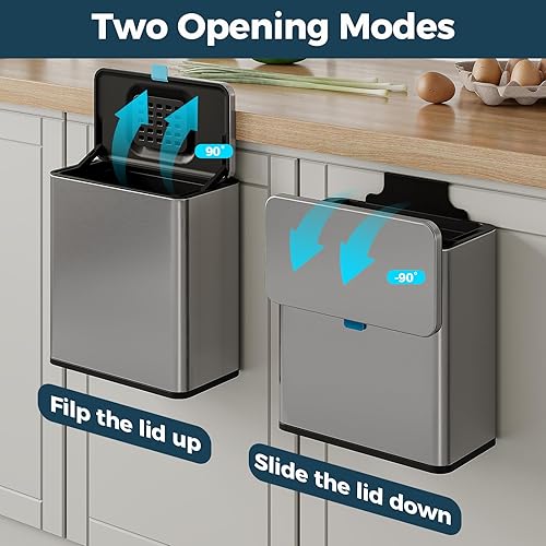 Miniatura 3 de Basurero colgante de acero inoxidable con tapa y cubo interior, contenedor de compost de cocina de 2 galones para encimera, debajo del fregadero o