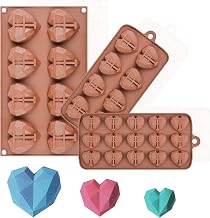 3 Sizes Diamond Heart Silicone Molds Set - Breakable Heart Chocolate Molds Silicone Candy Molds - 3D Geometric Heart Molds for Hot Chocolate Cocoa Bombs, Brown
