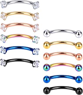 Mudder 12 Pieces 16 Gauge Stainless Steel Belly Lip Ring Eyebrow Studs Cartilage Tragus Cubic Zirconia Barbell Body Piercing, 2 Styles