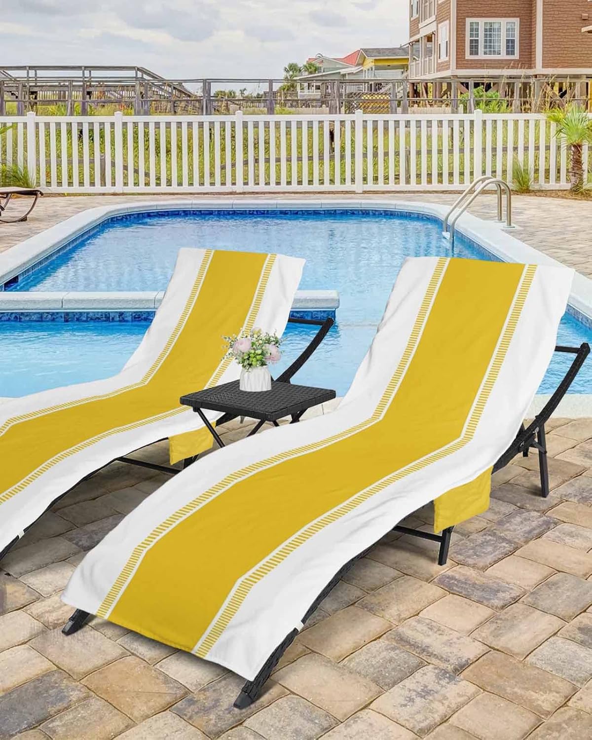 Orange Geometric Beach Pool Patio Lounge Chaise Chair Cover Towel With Pockets,Absorbent & Quick Dry Microfiber Towel Cover Bag Summer Accessories for Sunbathing Modern Minimalist Abstract Stripe