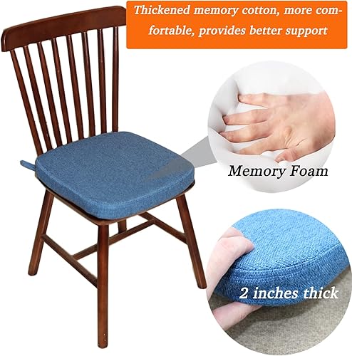 Miniatura 3 de ZYHOONE Cojín para silla de comedor con lazos, espuma viscoelástica de 2 pulgadas, almohadilla de asiento y cojín antideslizante para cocina con