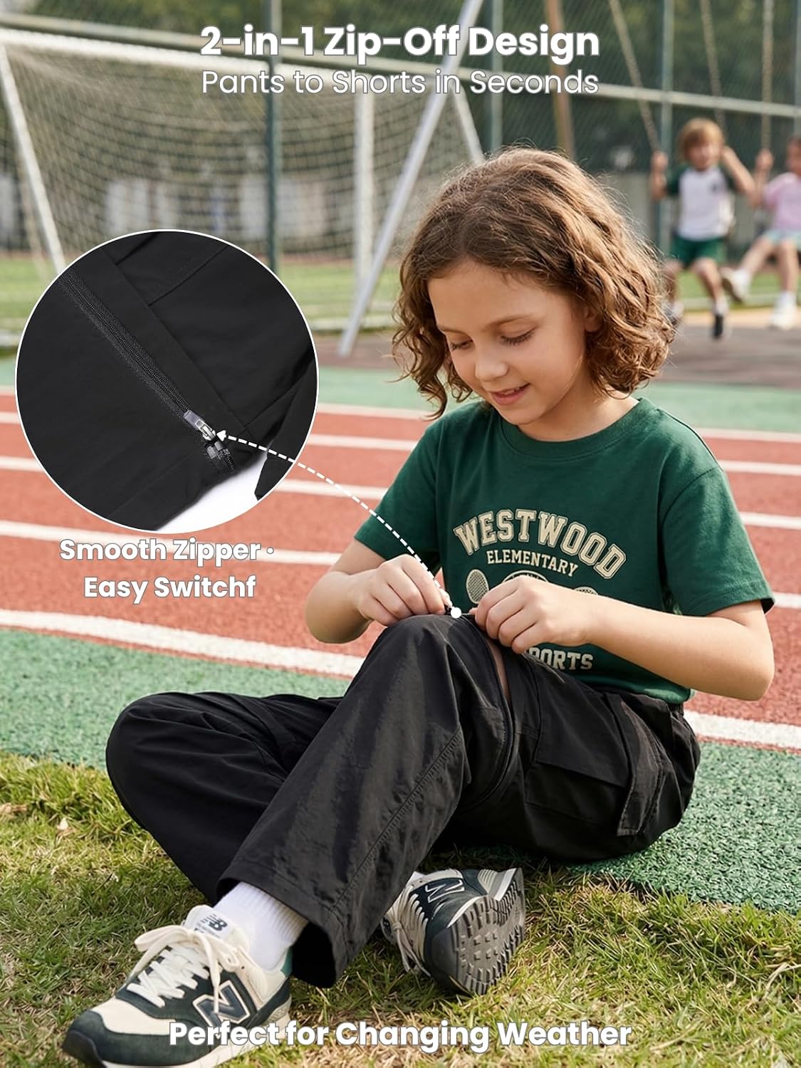 Kids Lightweight Convertible Zip-Off Cargo Pants for Girls and Boys image 2