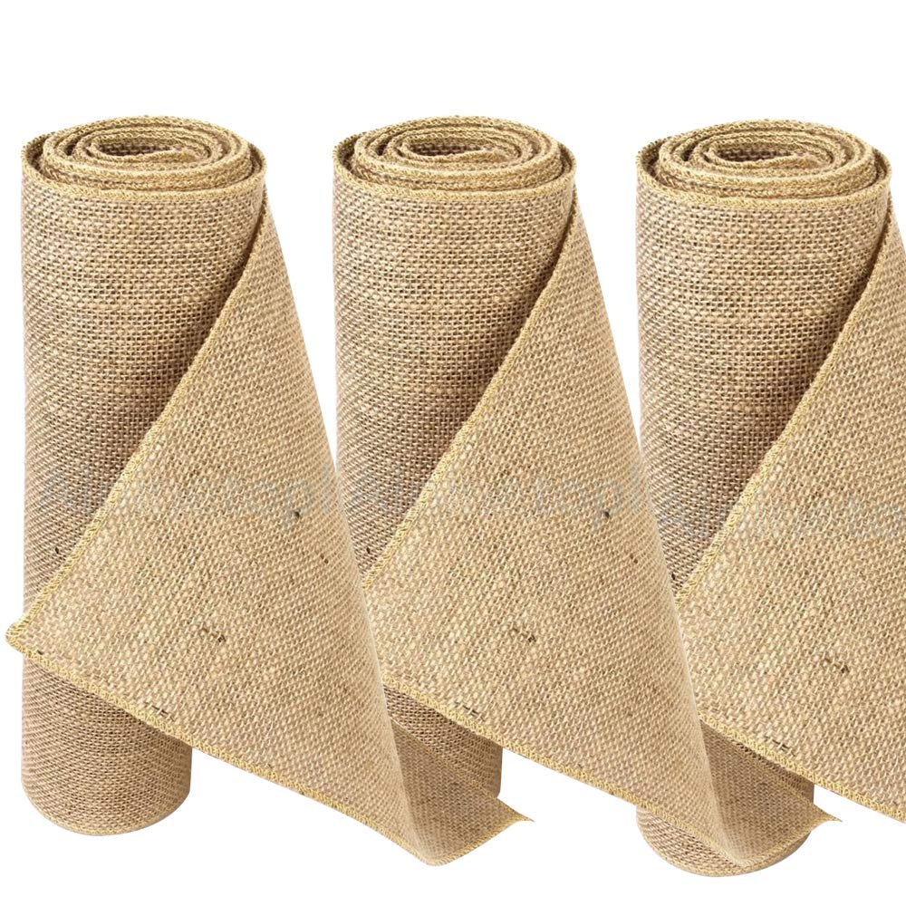 Time To Sparkle Roll-Jute 3Pcs 30Cmx10m Hessian Roll Table Runner Rustic Burlap Fabric Sewed Edge Vintage Shabby Chic