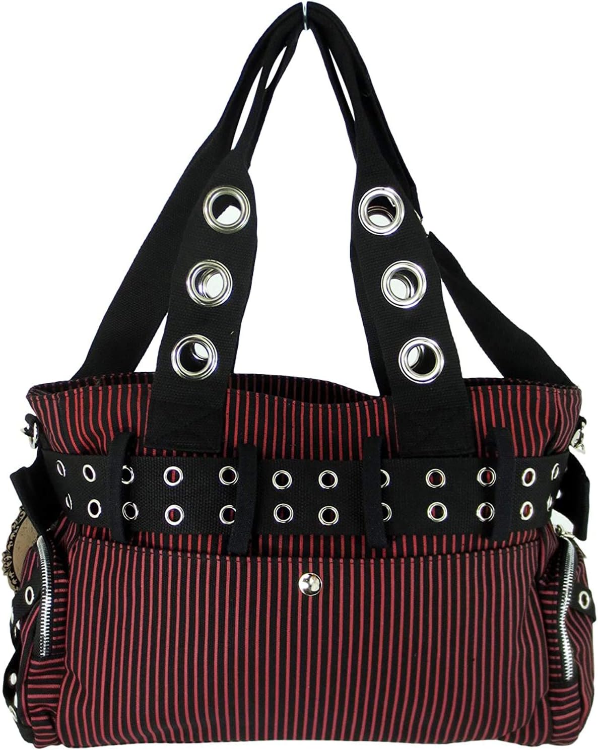 Lost Queen Striped Punk Rock Steampunk Purse with Handcuff Skull Charm - Image 2