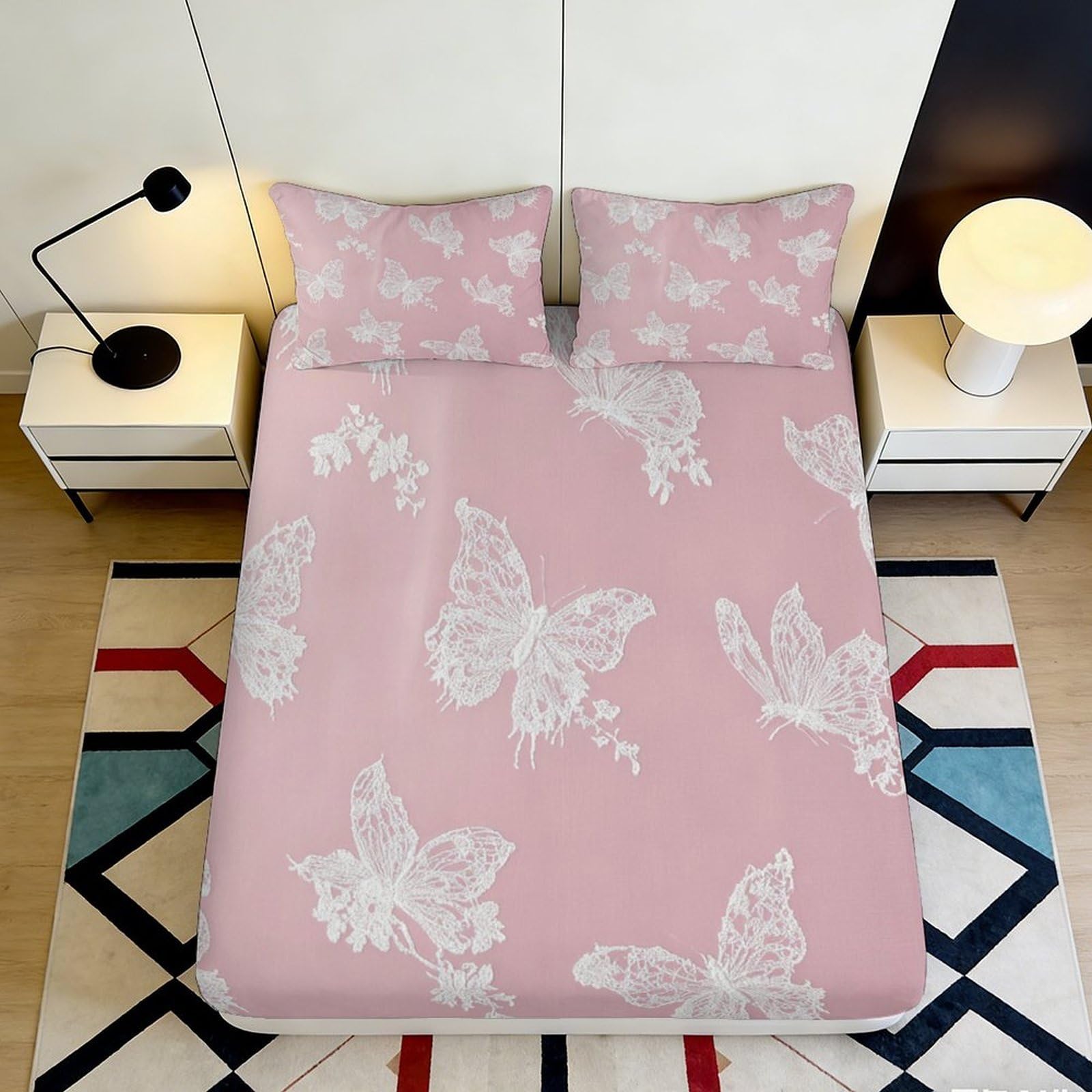 Uynsixtme Style-10 3D Printed Butterfly Fitted Sheet Microfiber Non-Slip Deep Pocket Bedroom Bedding Butterfly Mattress Fitted Cover Washable 90X200x25cm
