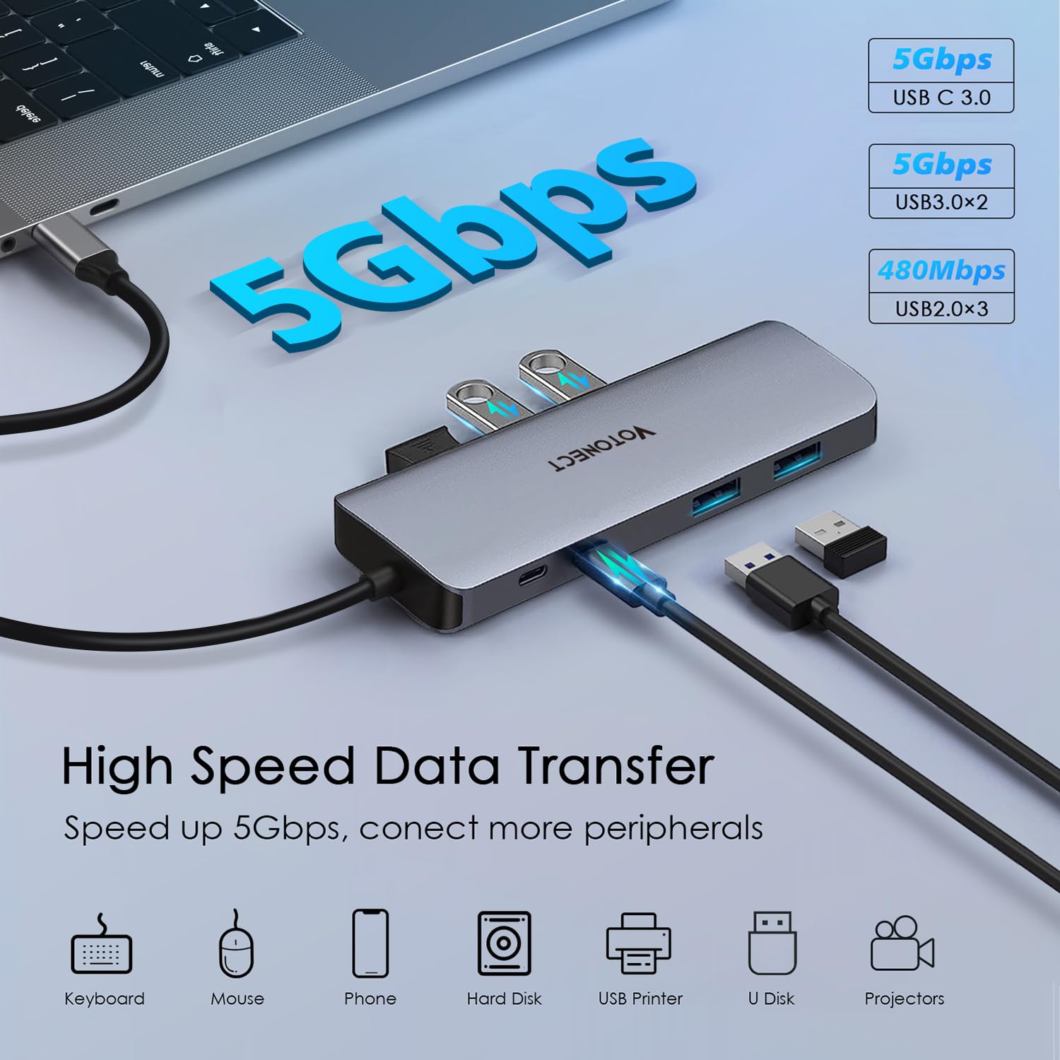 Hub USB C 10 w 1 z adapterem HDMI 4K, czytnikiem kart SD/TF, ładowaniem PD 100 W, 2 portami USB 3.0 i 3 portami USB 2.0 do MacBooka Pro/Air, Dell XPS, Lenovo ThinkPad itp.