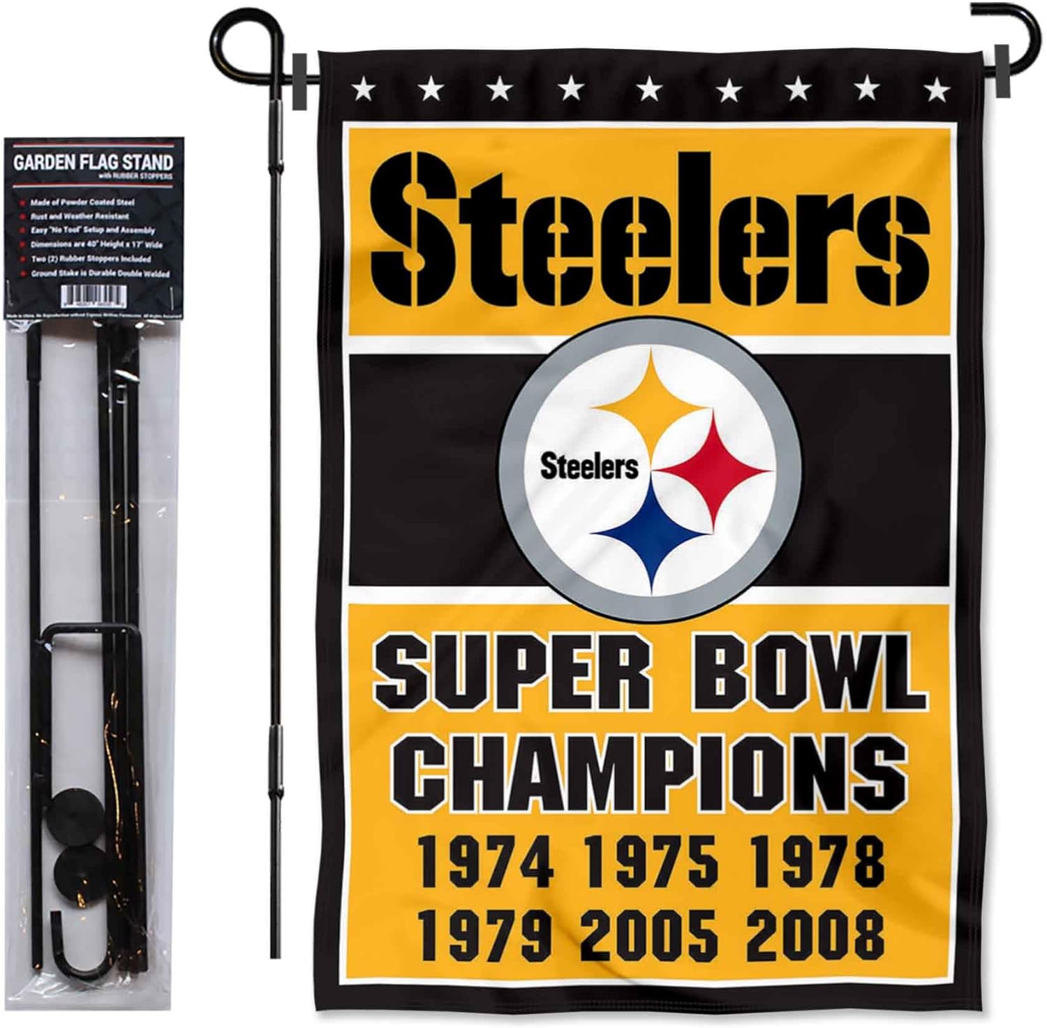 Pittsburgh Steelers 6 Time Champions Garden Flag and Pole Stand Holder - Image 2