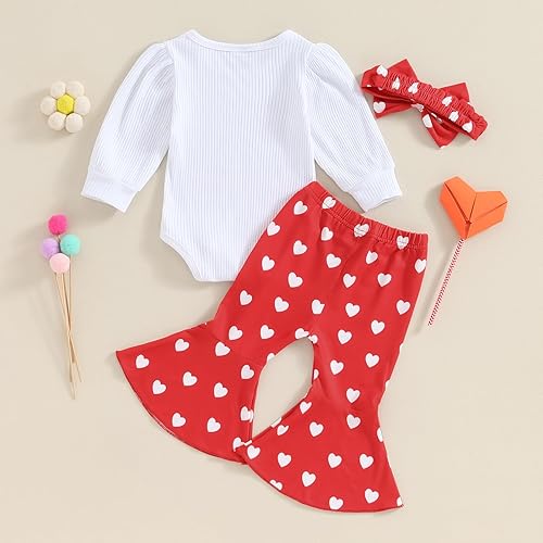 Miniatura 7 de Muasaaluxi Mameluco para bebé recién nacida, para el día de San Valentín, mameluco con diseño de corazón acampanado y diadema