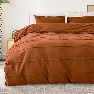 NEXHOME PRO 100% Organic Cotton Duvet Cover Queen Size Linen Pleated Des...