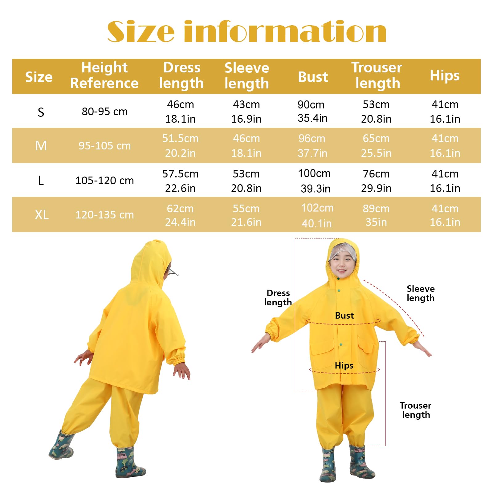 Unisex Trajes de lluvia para Niños Chaqueta Impermeable con Pantalones de lluvia con Tirantes Chubasquero Ligero para Niños con Capucha al aire Libre para Niño y Niña